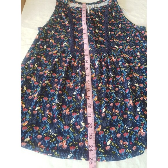 Loft Womens Blouse Sz XS Floral Trim Popover Mid Button Sleeveless Botanical - Picture 12 of 13